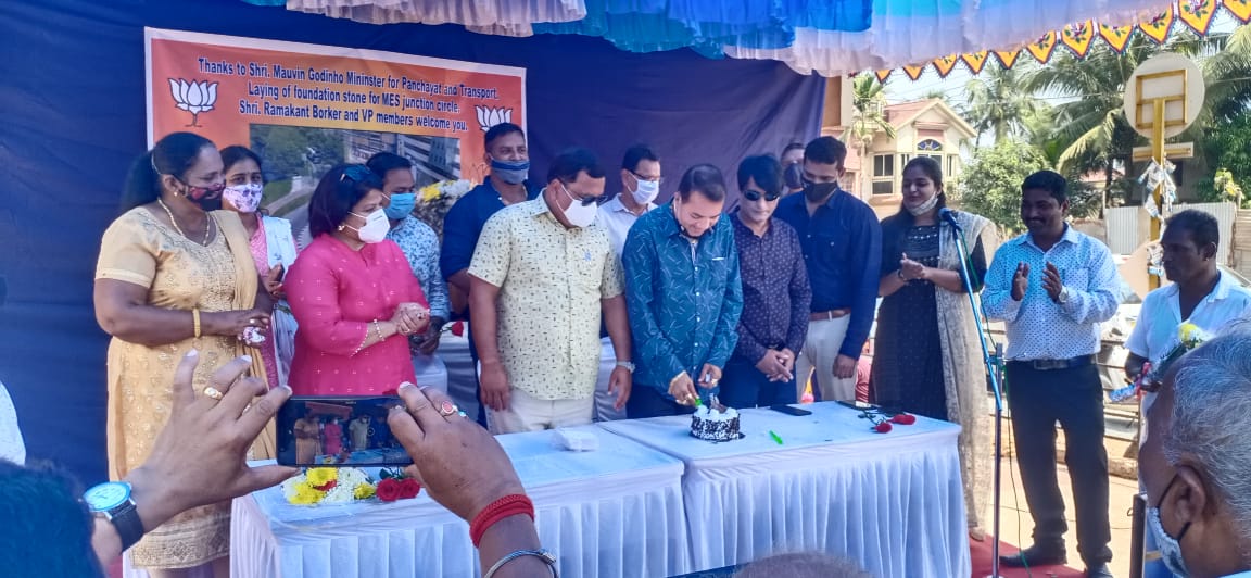 Feb 14th was also Shri Ramakant's Birthday and a cake was presented to him. Seen above, Shri Ramakant Borkar cutting the cake.