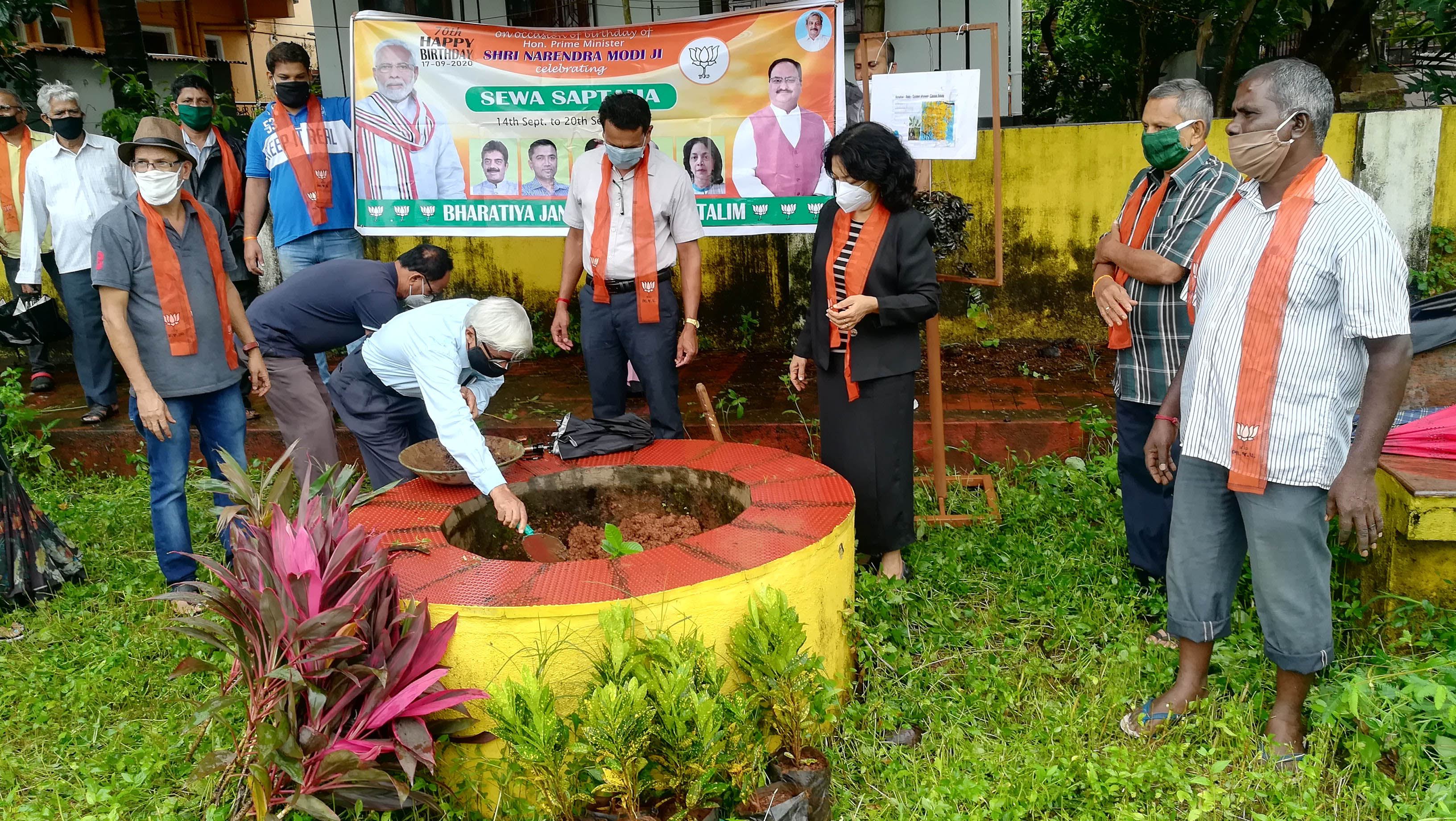 Seen in above picture, local resident Shri M. R. Naik, lending a hand in planting a sapling during the 3rd Van Mahotsav day being celebrated in Vidyanagar at Sidharth colony garden.