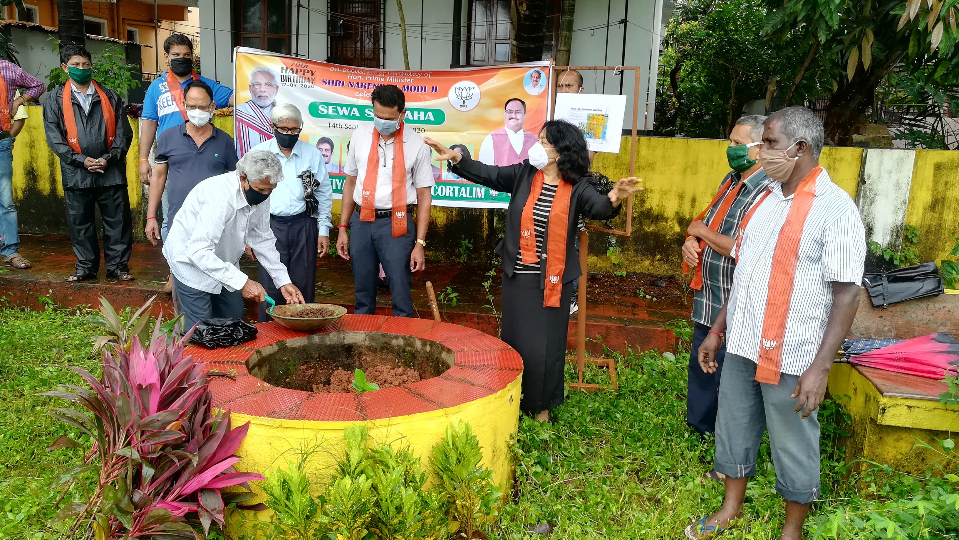 Seen in above picture, local resident Shri Santosh Naik, lending a hand in planting a sapling during the 3rd Van Mahotsav day being celebrated in Vidyanagar at Sidharth colony garden.