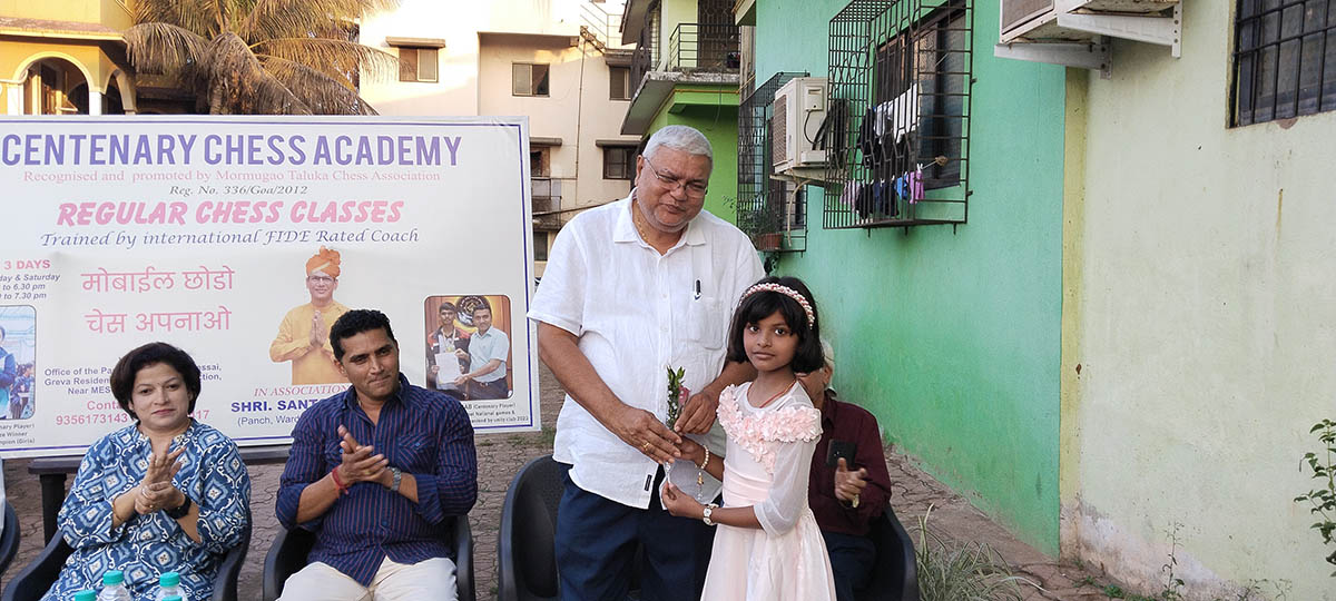 Shri Kishor Bandekar CA, President, Mormugao Taluka Chess Association being felicitated.