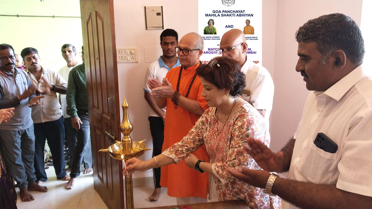 Adv Anita Thorat, ZP Member, Sancoale, lighting traditional lamp inaugurating the eye camp.