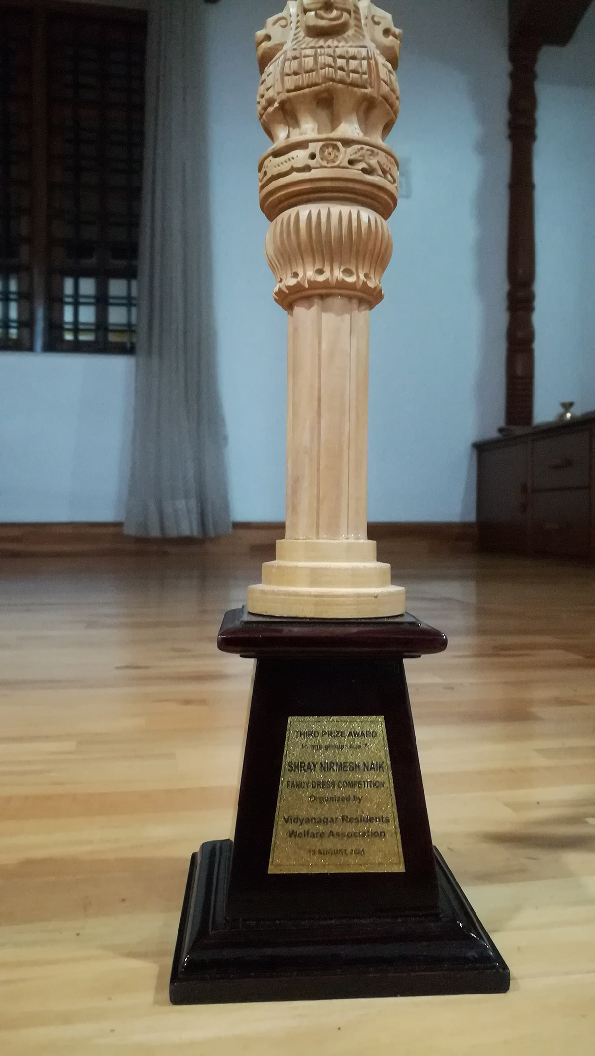 Co-winner of 3rd Prize in age group 4 to 7 awarded to Shray Nirmesh Naik for excellence in the Fancy dress competition held on 15-Aug-2021. <a href=https://youtu.be/SnOEOYULueQ target=_blank class=blue>View competition video</a>