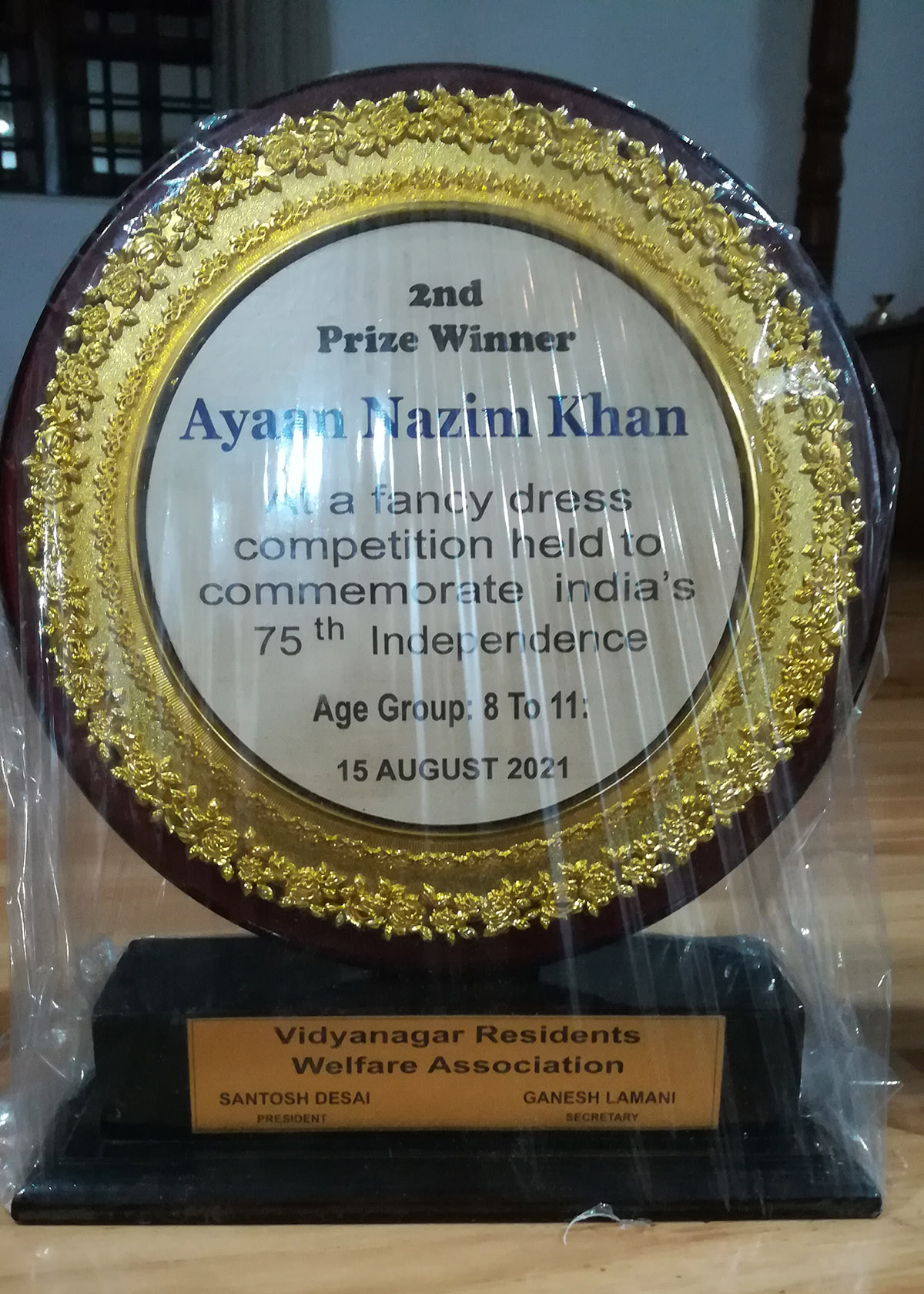 Winner of 2nd Prize awarded to Master Ayaan Nazim Khan ( age group 8 to 11 ) for excellence in the Fancy dress competition held on 15-Aug-2021. <a href=https://youtu.be/bkxxG9THUkw target=_blank class=blue>Ayaan Khan Competition Video</a>