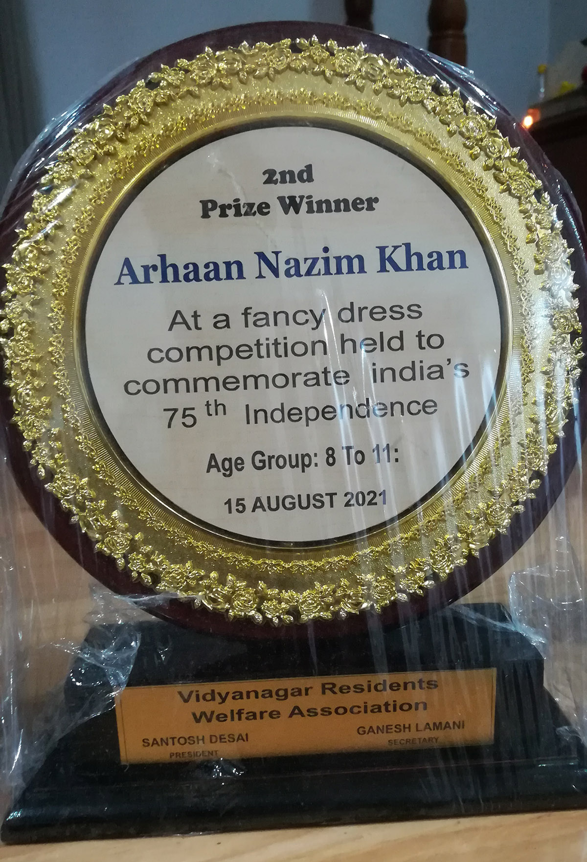 2nd Prize in age group 4 to 7 awarded to Master Arhaan Nazim Khan for excellence in the Fancy dress competition held on 15-Aug-2021. <a href=https://youtu.be/yuc5jQ1J8yU target=_blank class=blue>View competition video</a>